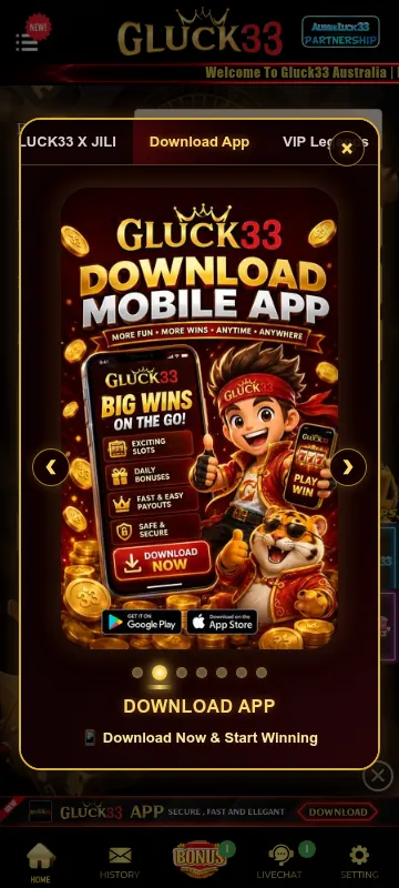 Gluck33 Casino mobile interface on a smartphone